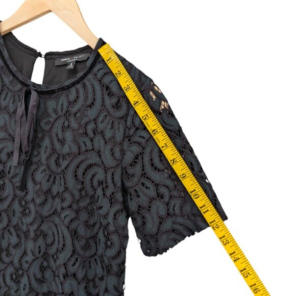 Romeo Juliet Couture Lace Mini Dress Green Black Short Sleeve Lined Size S - Picture 9 of 11